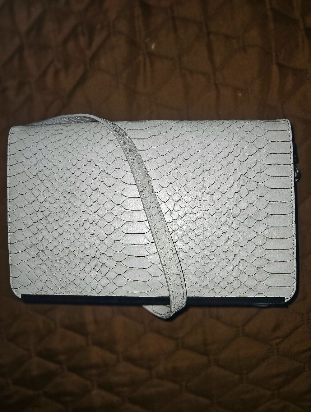 Halogen Off-White Snakeskin Embossed Leather Crossbody Bag